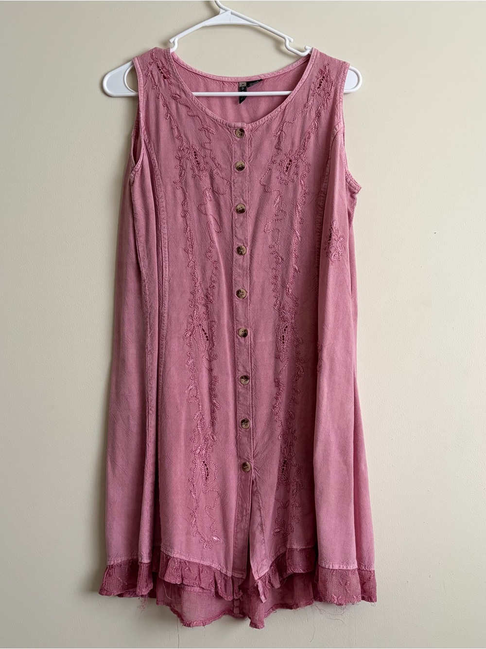 Kaaku Boho Pink embroidered button up dress dusty rose